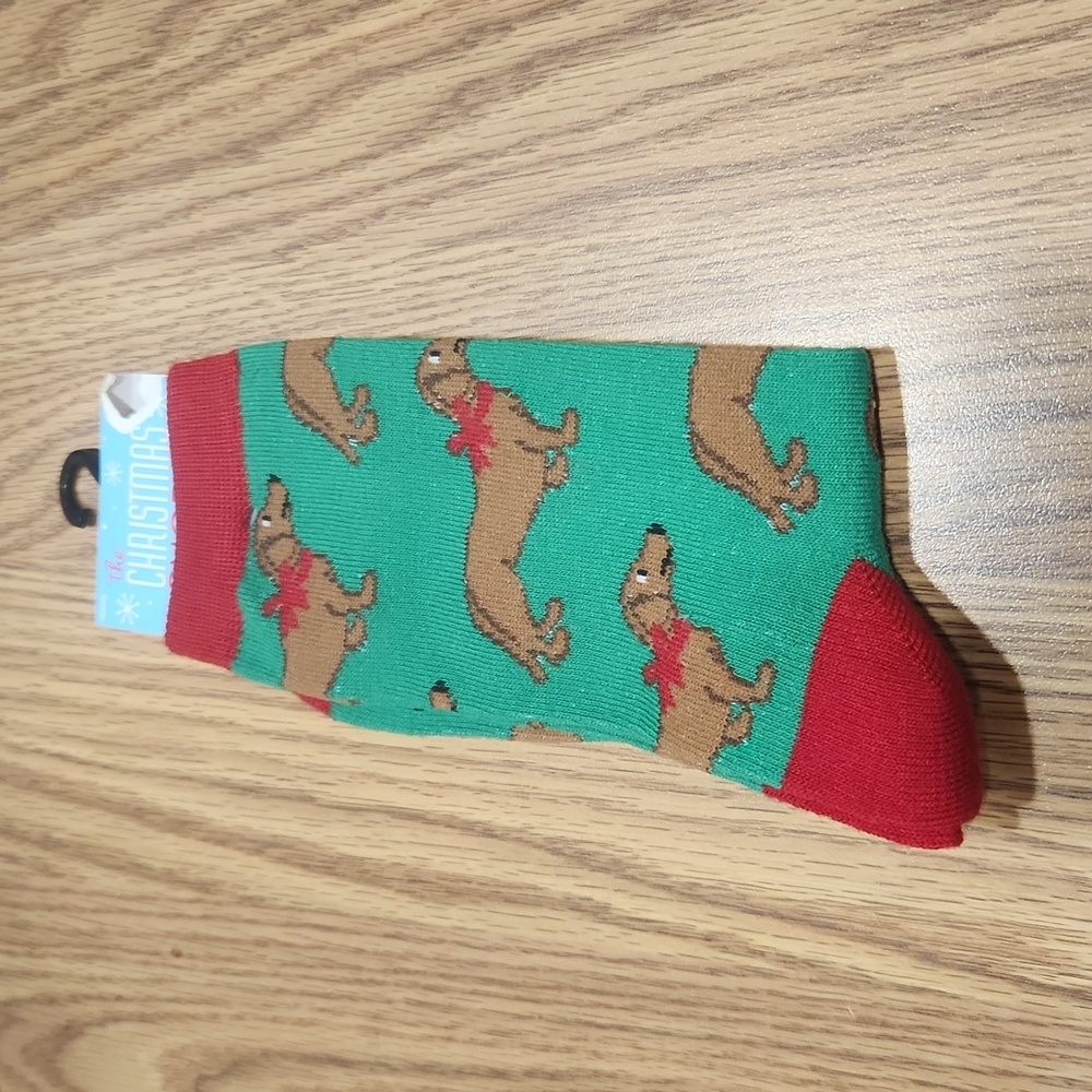 Unisex Dachshund with bows Christmas, Socks. New